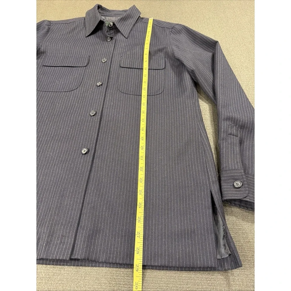 Lauren Ralph Lauren 100% Wool Shirt Jacket Button Lined Pinstripe Blue Women 10‎